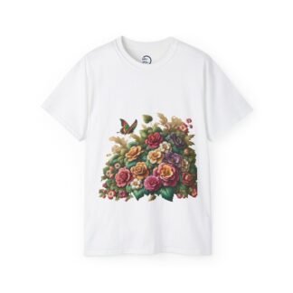Vintage Floral Butterfly Tee, Garden Themed T-Shirt, Unisex Cotton Shirt, Nature Lover Gift, Summer Wardrobe Essential
